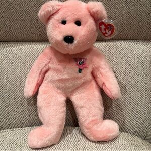 Ty 2002 Mum The Bear Plush Pink Sparkle Teddy Stuffed Animal Toy Beanie Buddies